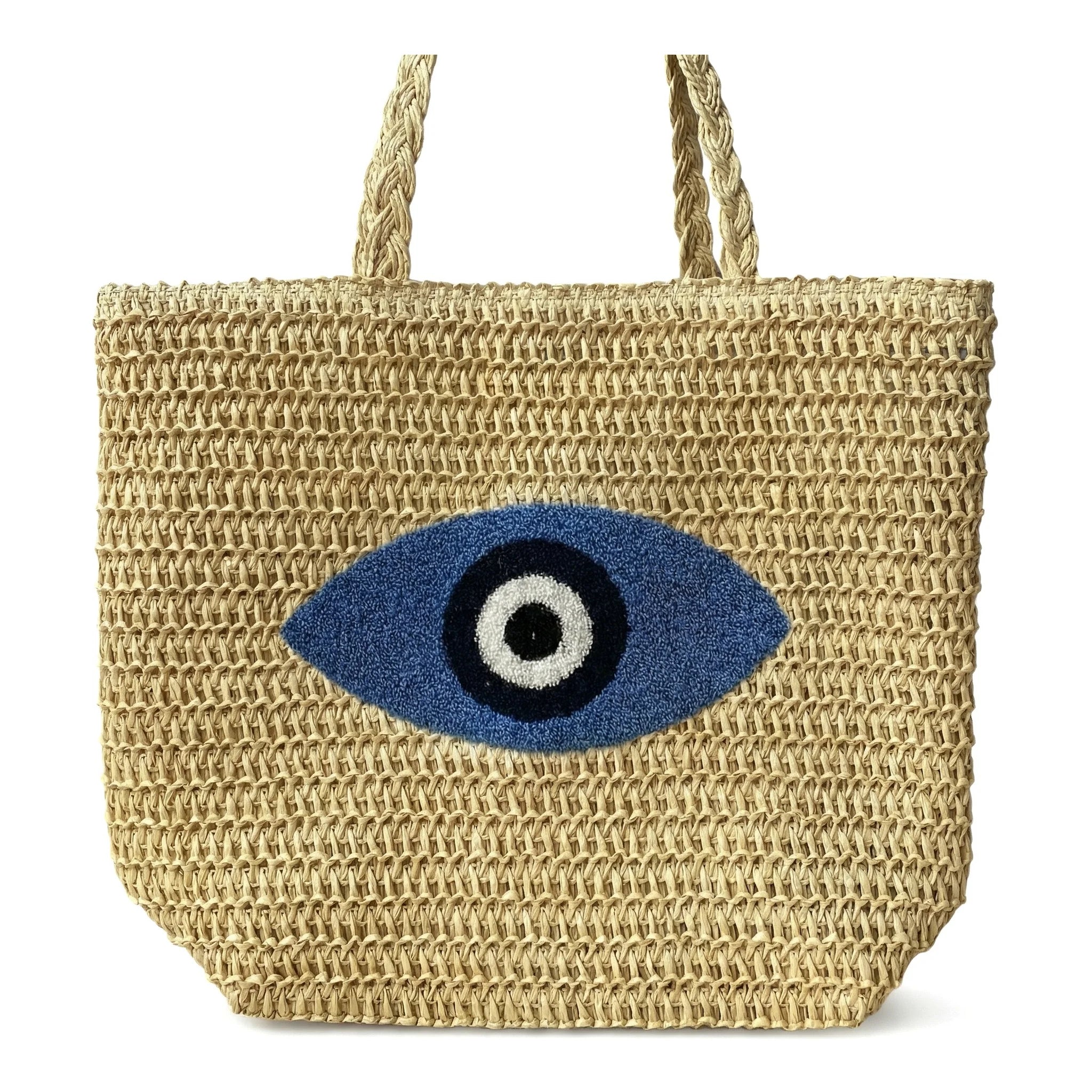 Large Capacity Handmade Straw Tote Bag Woman Bohemian Embroidery Eye Shoulder Bags Handwoven Summer Handbag for Beach Vacation