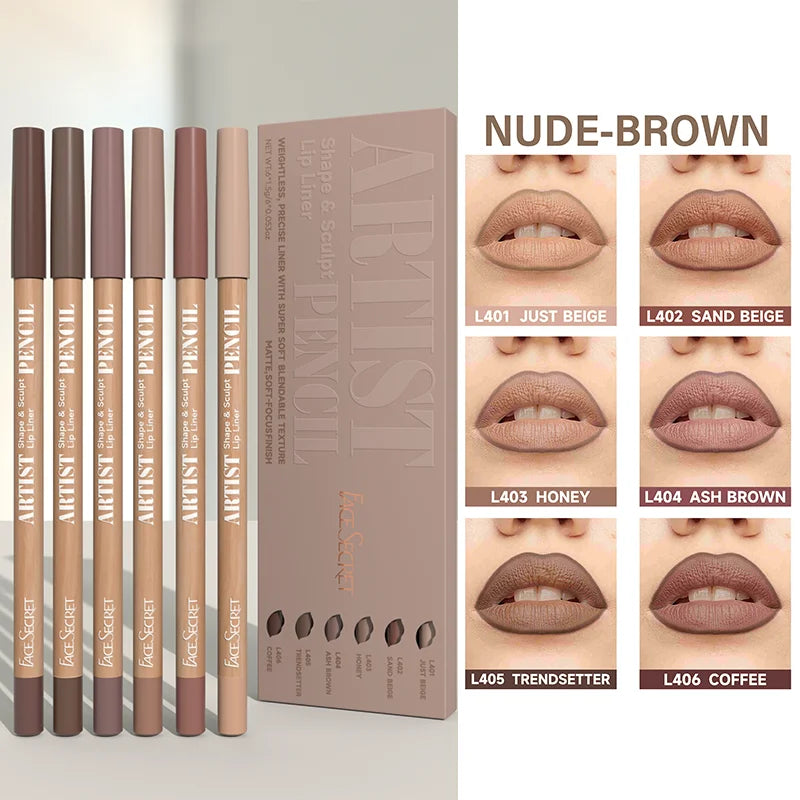 6pcs Velvet Matte Lip Liner Pencils Set Long-Lasting Non-Drying Perfect for Lining Filling Lips Versatile for All Skin Typ