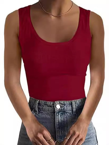 Elastic Slim-fit Tank top Women's Square-neck Sleeveless Top Summer Clothing
