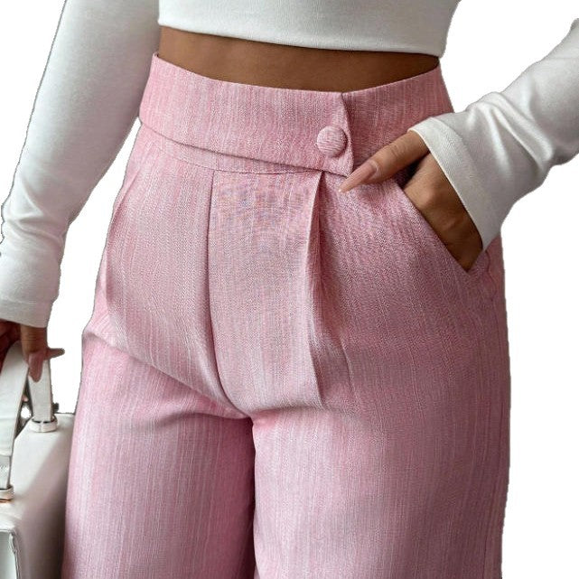 Womens Solid-color Casual All-match Long Pants With A Waist Panel Seam