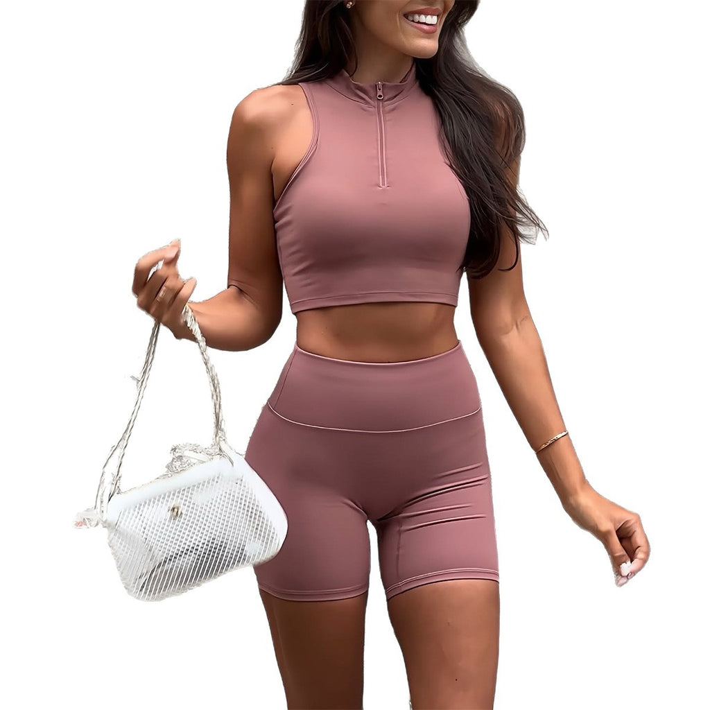 Womens Yoga Fitness Tank Top And Shorts Two-Piece Set