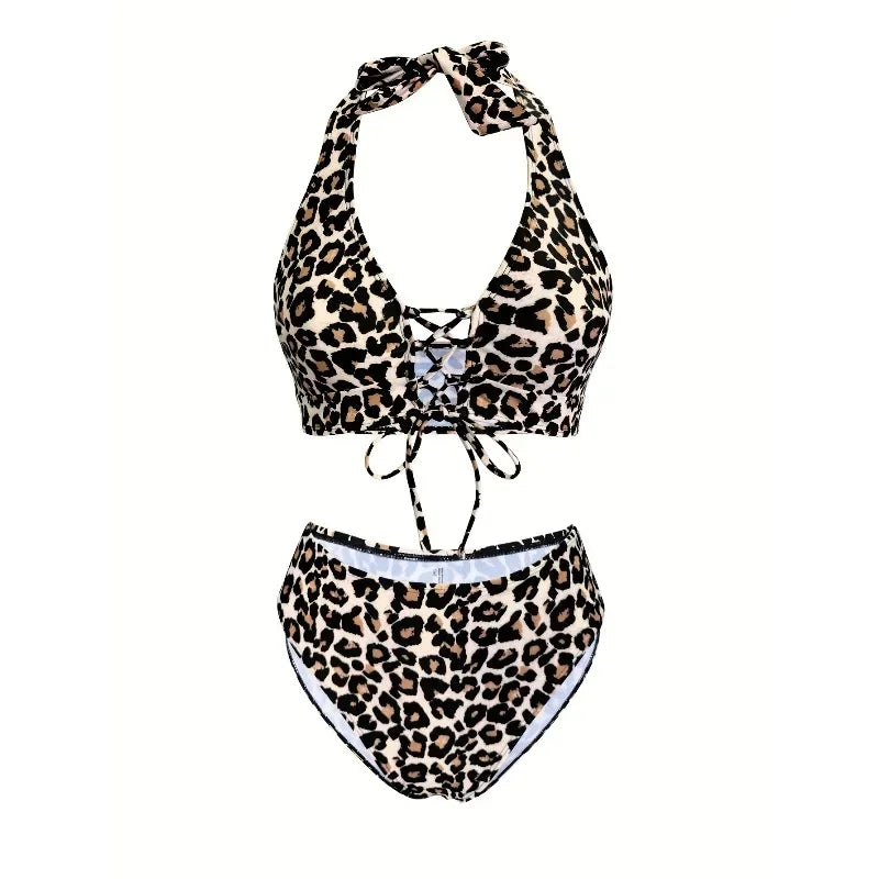 Summer new set leopard print bikini set - European and American style swimwearnvs
