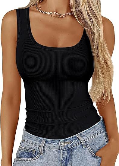 Elastic Slim-fit Tank top Women's Square-neck Sleeveless Top Summer Clothing