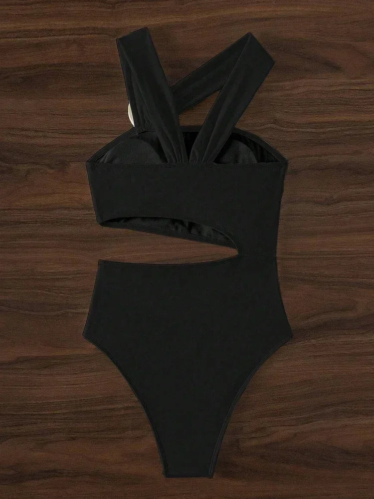 3D Flower Solid 2026 One-shoulder Swimwear Women Sexy Push UP Hollow One Piece Swimsuit Monokini Summer Beach Lady Bathing Suit
