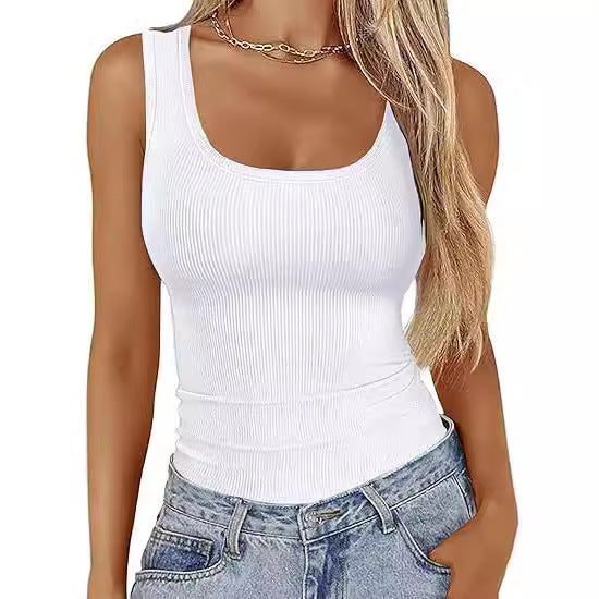 Elastic Slim-fit Tank top Women's Square-neck Sleeveless Top Summer Clothing