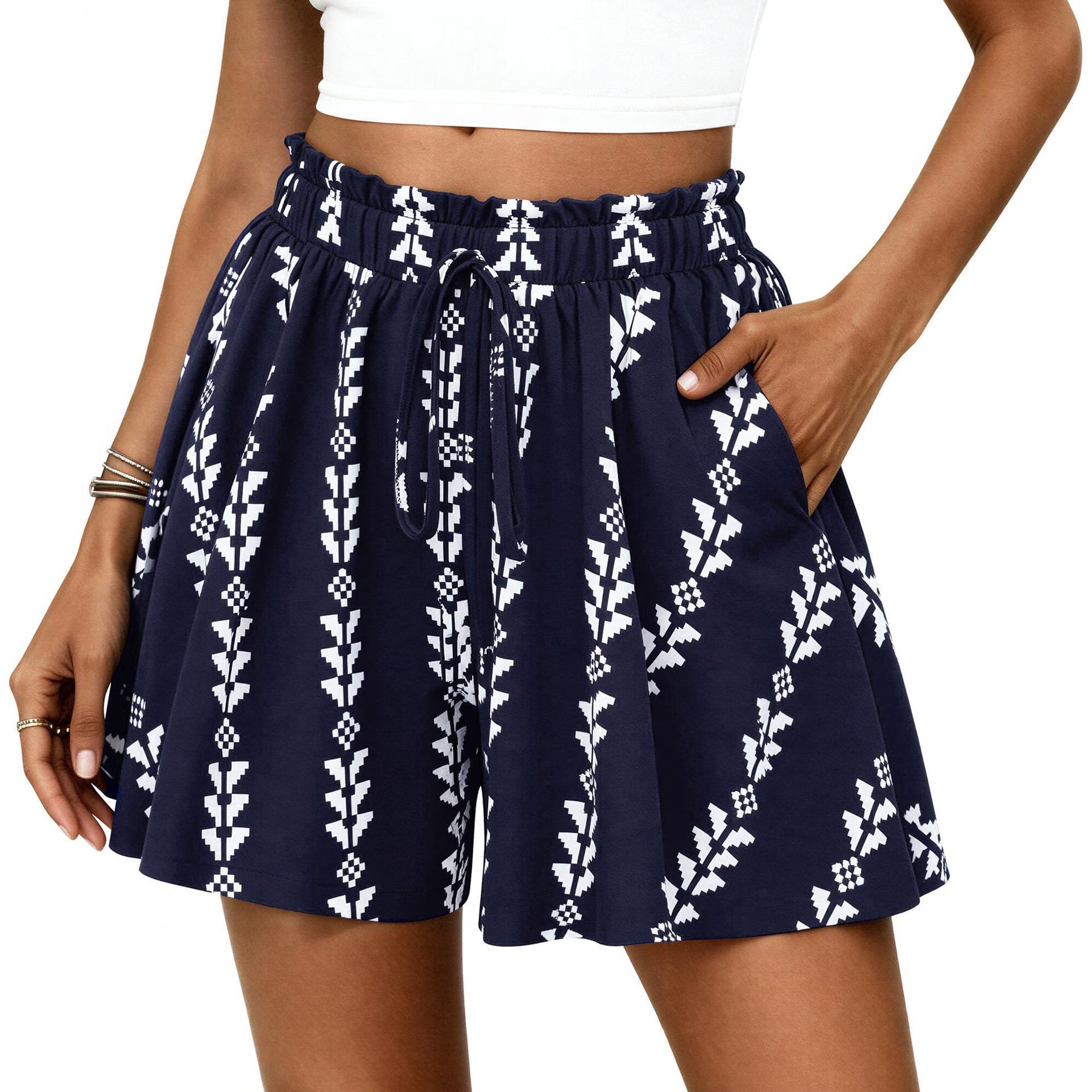 High-waisted Floral Print A-line Shorts Womens Casual Loose Shorts