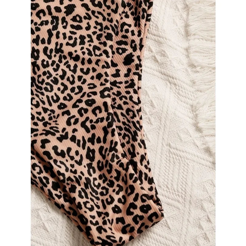 2026 new summer beach leopard print tube top high waist bikini suit suitable for beach swimmingovs