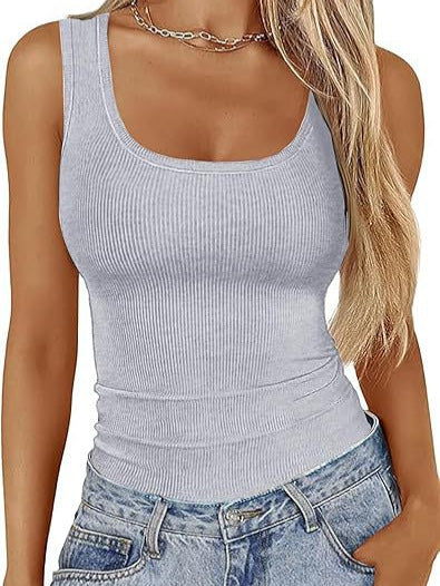 Elastic Slim-fit Tank top Women's Square-neck Sleeveless Top Summer Clothing