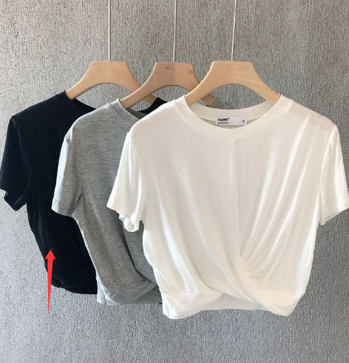 Knotted Cropped Loose-fitting Sporty Casual T-shirt