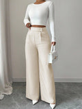 Womens Solid-color Casual All-match Long Pants With A Waist Panel Seam