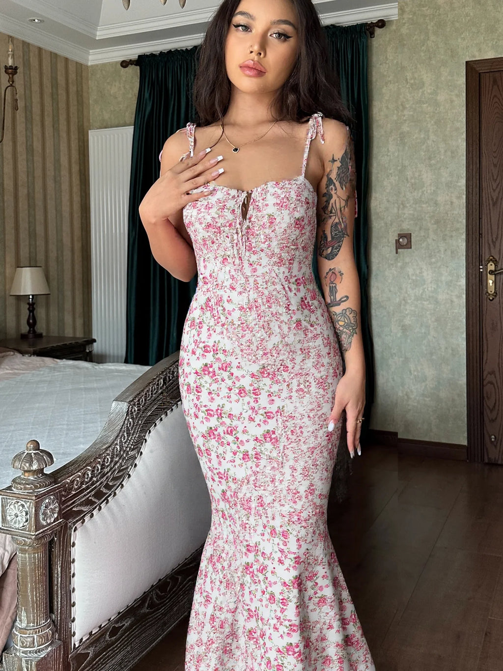 Hugcitar Women Elegant Floral Beach Vacation Bodycon Streetwear Long Dress 2026 Summer Clothes Wholesale Items For Business