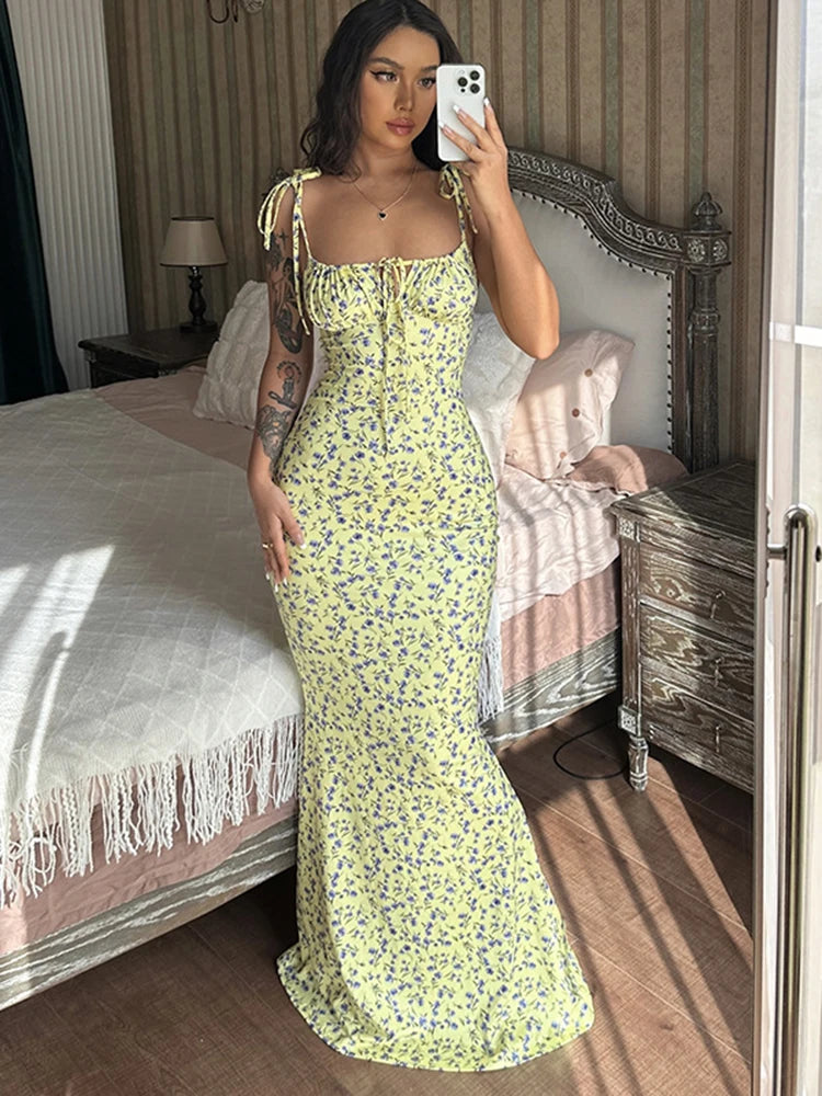 Hugcitar Women Elegant Floral Beach Vacation Bodycon Streetwear Long Dress 2026 Summer Clothes Wholesale Items For Business