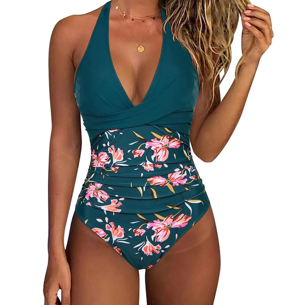 2025 Print One Piece Swimsuit Women Sexy Pleated Bathing Suit Leopard Printed Bodysuit Bikini Set Summer Fashion New Beachwear