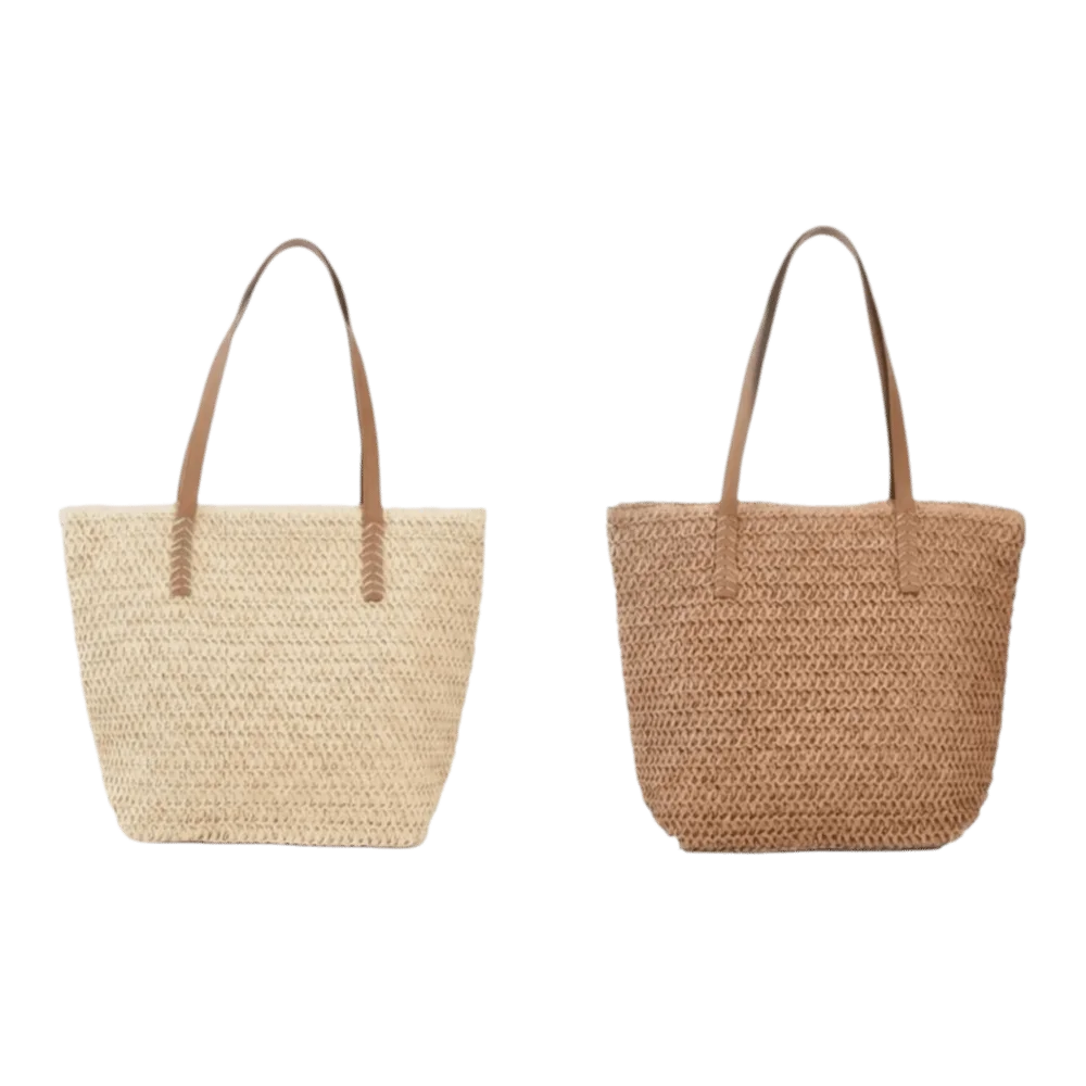 Casual Solid Color Weave Straw Tote Bag Square Zipper Beach Handbag Bohemian Style Large Capacity Raffia Shoulder Bag Summer