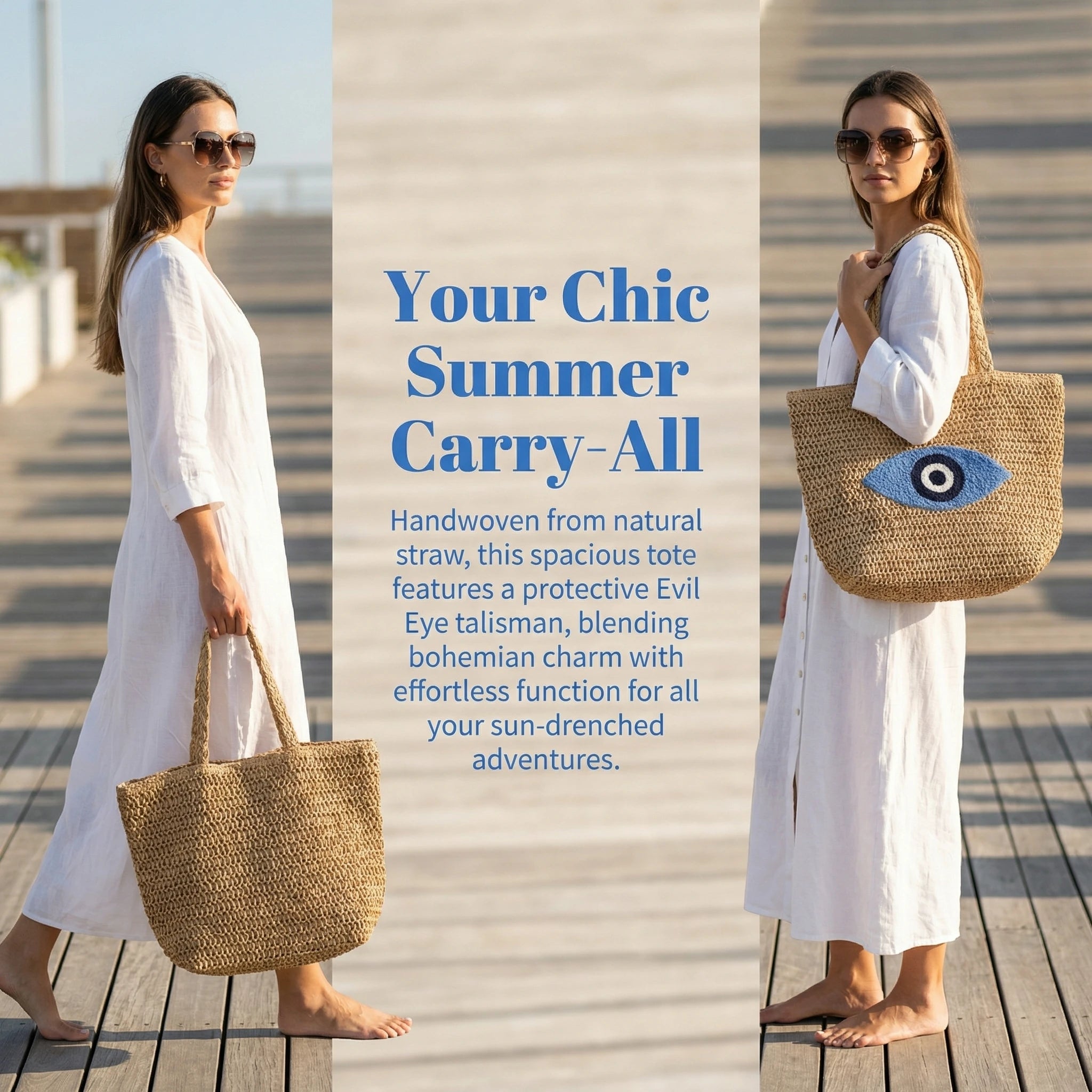 Large Capacity Handmade Straw Tote Bag Woman Bohemian Embroidery Eye Shoulder Bags Handwoven Summer Handbag for Beach Vacation