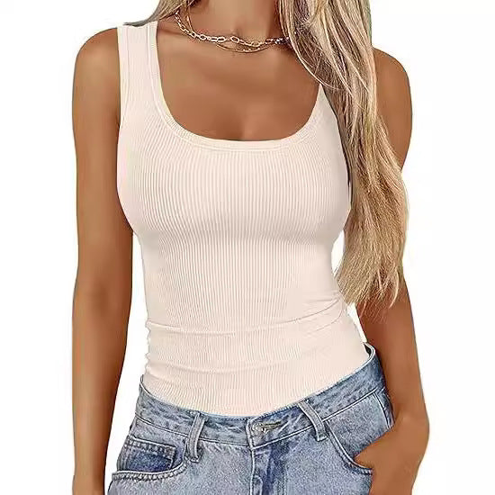 Elastic Slim-fit Tank top Women's Square-neck Sleeveless Top Summer Clothing