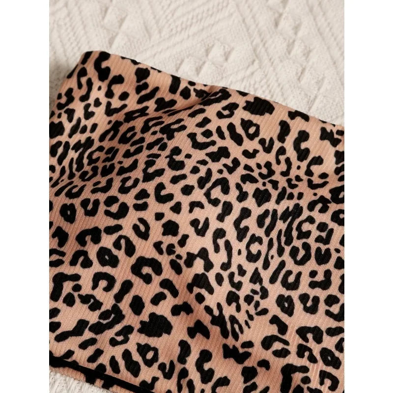 2026 new summer beach leopard print tube top high waist bikini suit suitable for beach swimmingovs